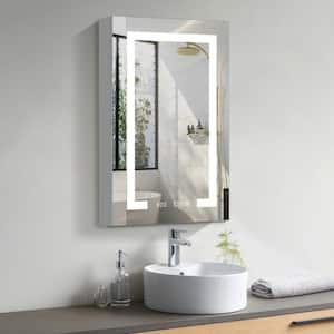 20 in.W x 32 in.H Rectangular Silver Recessed/Surface Mount Right LED Dimmable Medicine Cabinet with Mirror Time Display