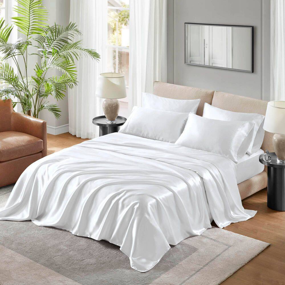 White Queen Satin Polyester 6-Piece Sheet Set