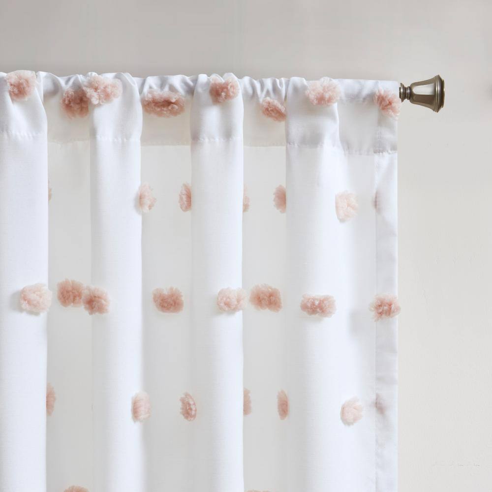Blush Pom Pom Embellished Sheer Rod Pocket Curtain Panel