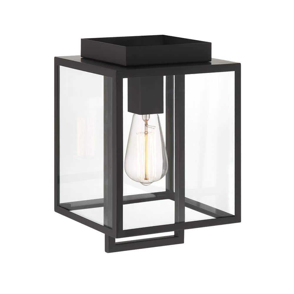 Preston Matte Black Modern Outdoor Wall Lantern with Clear Glass