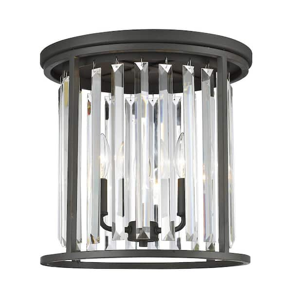 Unbranded Monarch 14 in. 3-Light Bronze Flush Mount Light with Clear Crystal Shade with No Bulbs Included