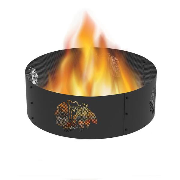 Decorative NHL 36 in. x 12 in. Round Steel Wood Fire Pit Ring - Chicago Blackhawks
