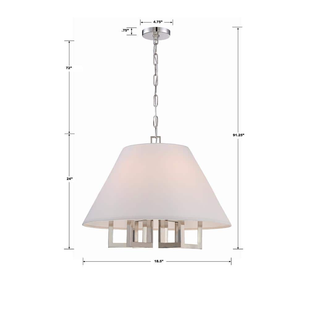 Polished Nickel 6-Light Mini Chandelier with White Silk Shade