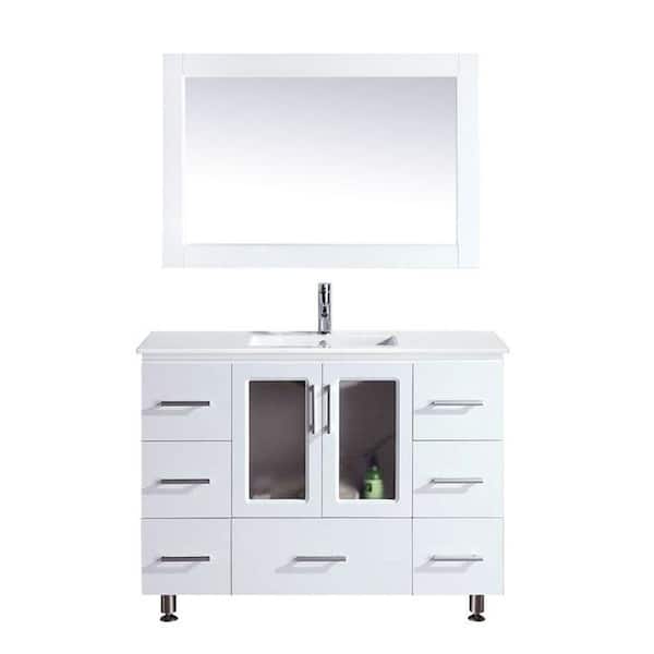 Design Element Stanton 48 in. W x 18 in. D Single Vanity in White with Porcelain Vanity Top and Mirror in White