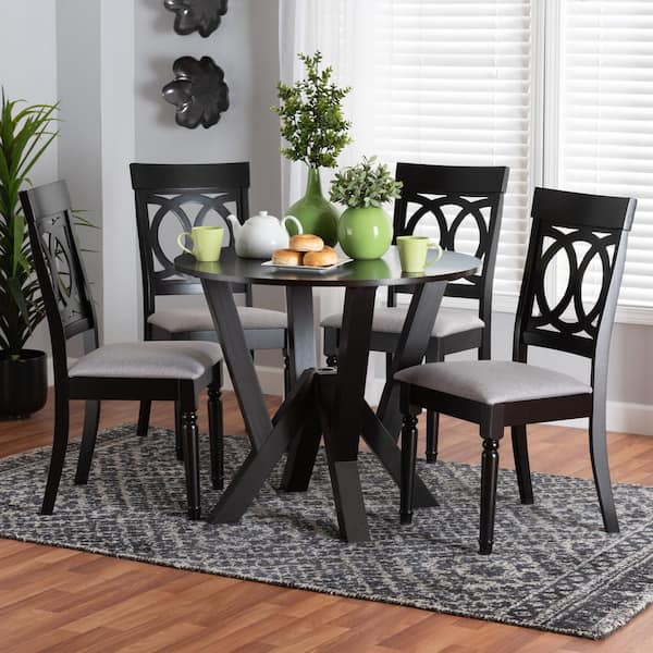 Baxton Studio Angie 5 Piece Grey and Dark Brown Wood Dining Set