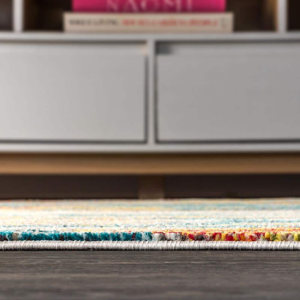 Aqua Splash Abstract 8' x 10' Easy-Care Synthetic Rug in Blue/Cream/Yellow