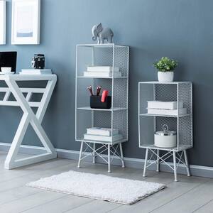 Stylish 39 in. Silver Metal Wire Mesh 3-Shelf Accent Bookcase with Legs (Set of 2)