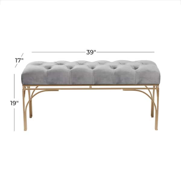 Gray Bench with Velvet Seat 19 in. X 39 in. X 17 in.