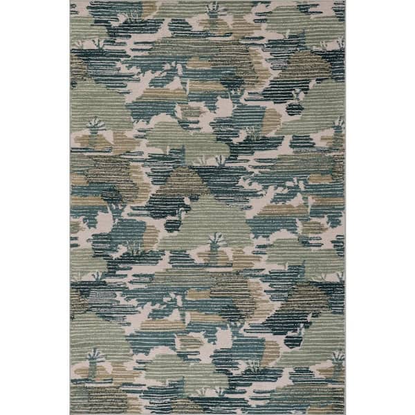 Ladycross Machine Washable Green 5 ft. x 8 ft. Indoor Area Rug