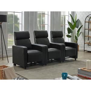 Toohey 3-Piece Black Faux Leather Upholstered Tufted Recliner Living Room Set