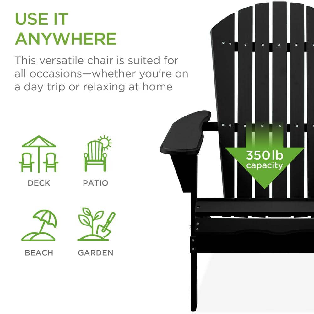 Black Folding Wooden Adirondack Chair with Arms
