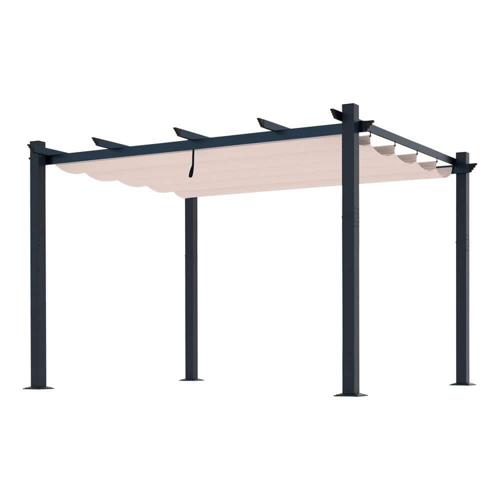 10x10 Beige Aluminum Patio Pergola with Retractable Canopy