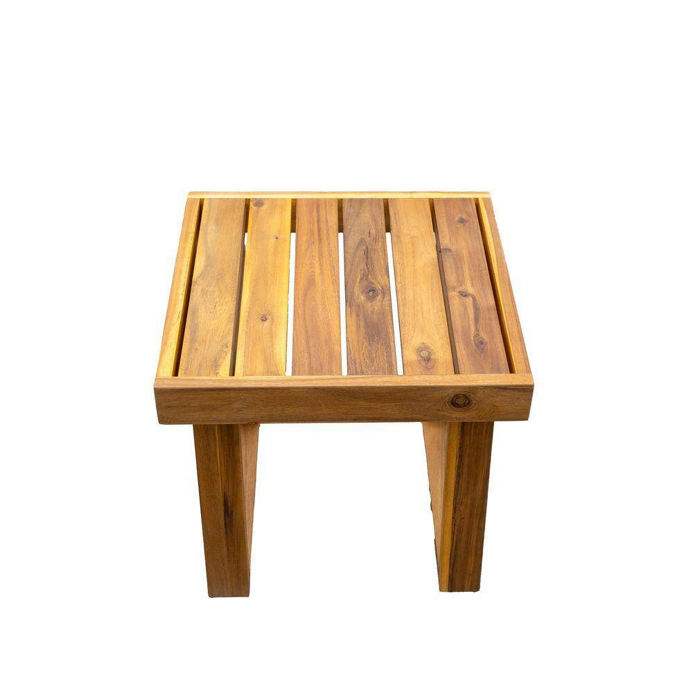 Close-up detail of the wooden slatted bench frame.