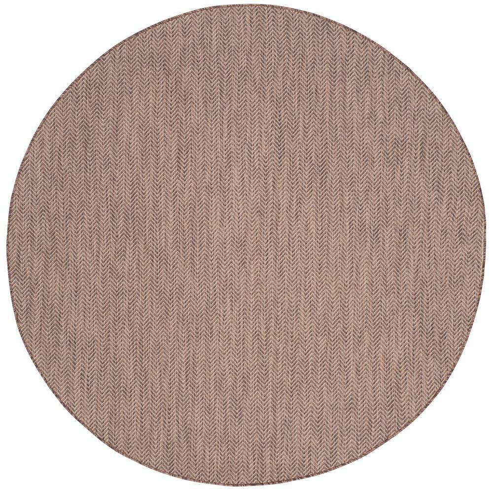 Courtyard Brown/Beige 4 ft. x 4 ft. Solid Color Chevron Indoor/Outdoor Round Area Rug price history on PriceWatchPro