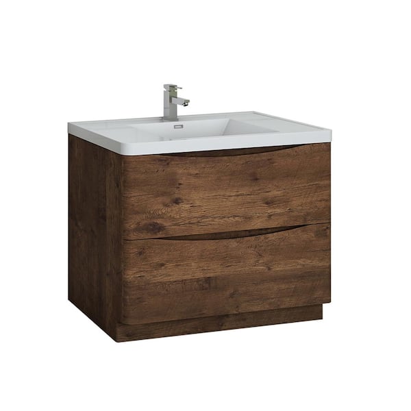 Fresca Tuscany 40 in. Modern Bath Vanity in Rosewood with Vanity Top in White with White Basin