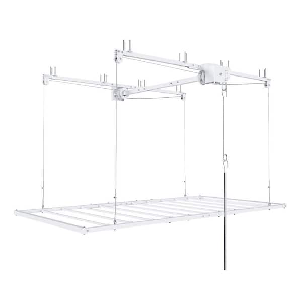 72.05 in. W x 143.7 in. H x 35.43 in. D White Carbon Steel Adjustable Height Overhead Garage Storage with Safety Lock