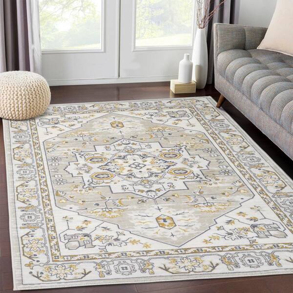 GlowSol Beige 8 ft. x 10 ft. Washable Floral Indoor Entryway Area Rug  LS_PHO_0YI9IEIC - The Home Depot