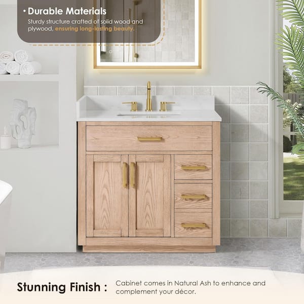 Altair Gavino 36 in. Single Freestanding Natural Ash Bath Vanity