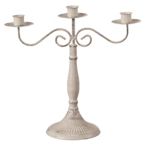 Antique 12" Distressed 3 Arm Metal Candelabra Candle Holder for Dining Room, Entryway, Kitchen and Vanity