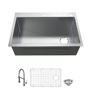 Professional 36 in. Drop-In Single Bowl 16 Gauge Stainless Steel Kitchen Sink with Spring Neck Faucet
