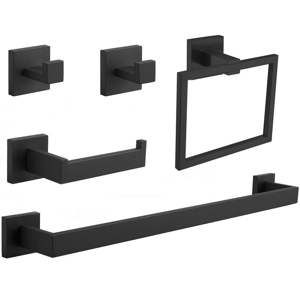 5-Piece Bathroom Hardware Set with Toilet Paper Holder, Towel Bar/Rack, Towel/Robe Hook, Towel Ring in Matte Black price history on PriceWatchPro