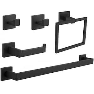 5-Piece Bath Hardware Set with Towel Bar, Included 2 Towel Hook, Toilet Paper Holder and Towel Ring in Matte Black