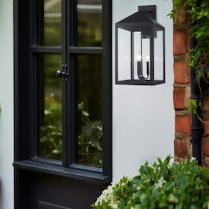 Storm 25.8 in. 3-Light Black Outdoor Wall Light Fixture with Clear Glass