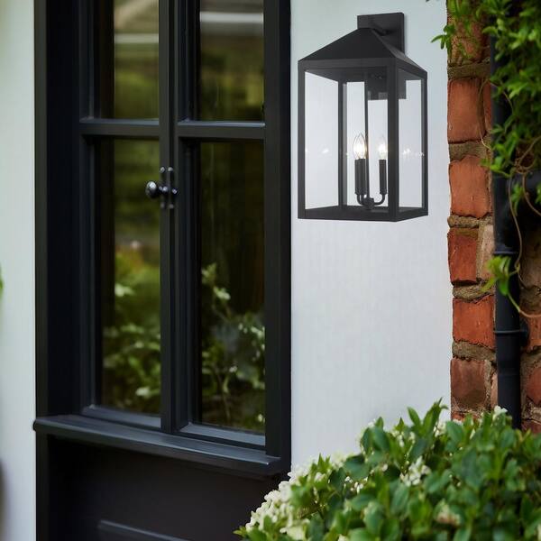 Storm 25.8 in. 3-Light Black Outdoor Wall Light Fixture with Clear Glass