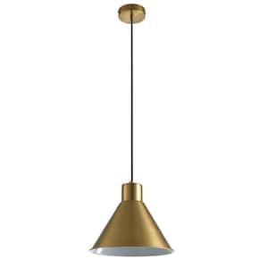 1-Light Modern Brushed Gold Single Cone Pendant Light with Metal Shade Hanging Lamp for Kitchen Island