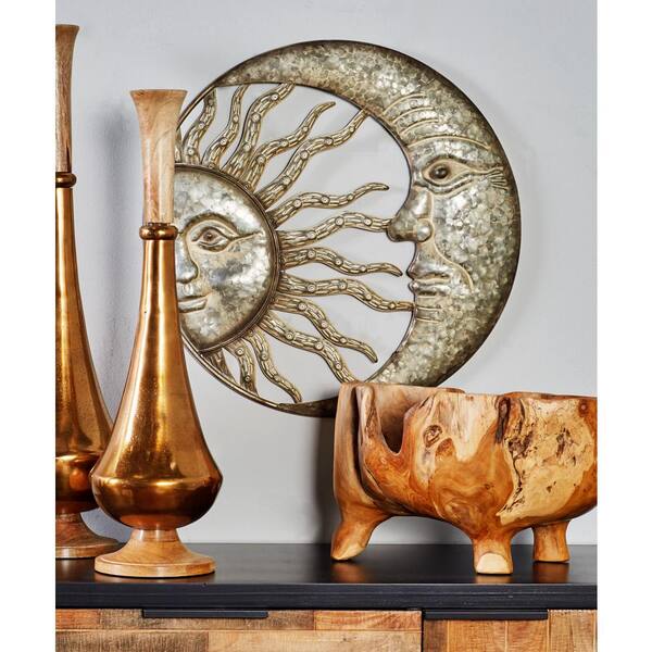 Litton Lane Iron Gray Celestial Sun and Moon Metal Work
