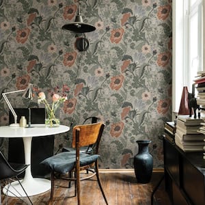 Anemone Grey Multi-Colored Floral Wallpaper Sample
