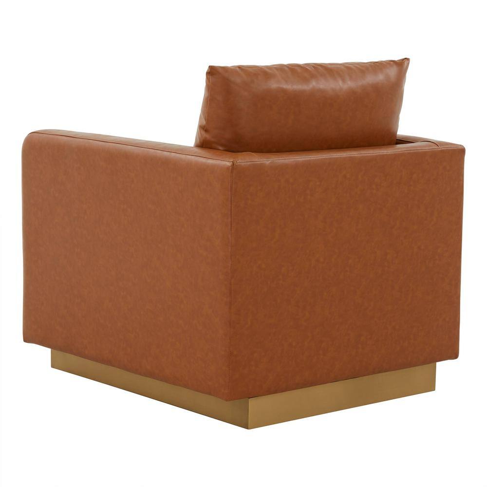 Cognac Tan Leather Accent Chair with Gold Base