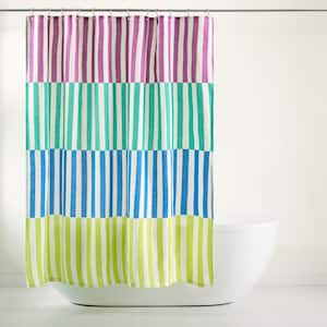 Adeline Off Stripe Cotton 70 in. x 72 in. Shower Curtain Purple Green (Single Pack)