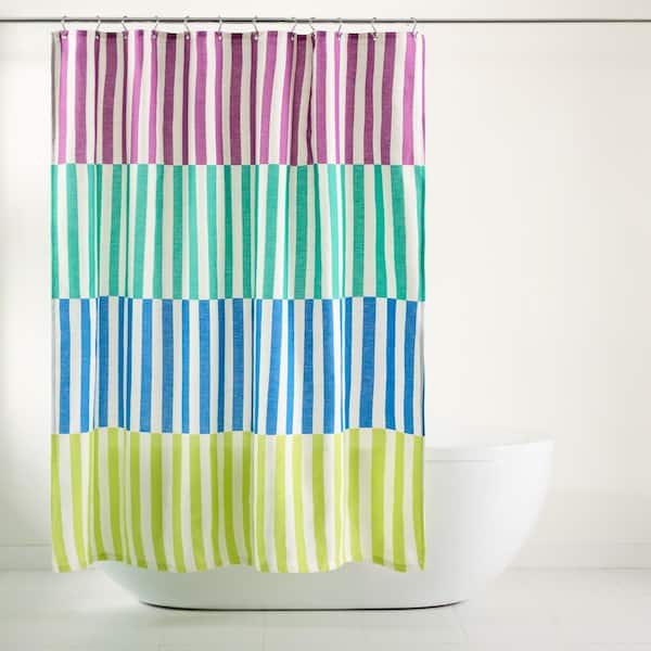 Home Dynamix Adeline Off Stripe Cotton 70 in. x 72 in. Shower Curtain Purple Green (Single Pack)