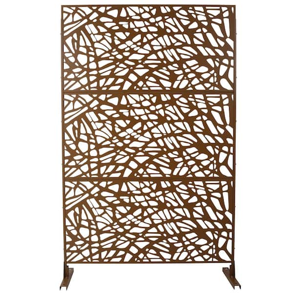 ITOPFOX Elegant 48 in. x 76 in. Outdoor and Indoor Privacy Screen Metal, Freestanding Decorative Privacy Fence Panels in Brown