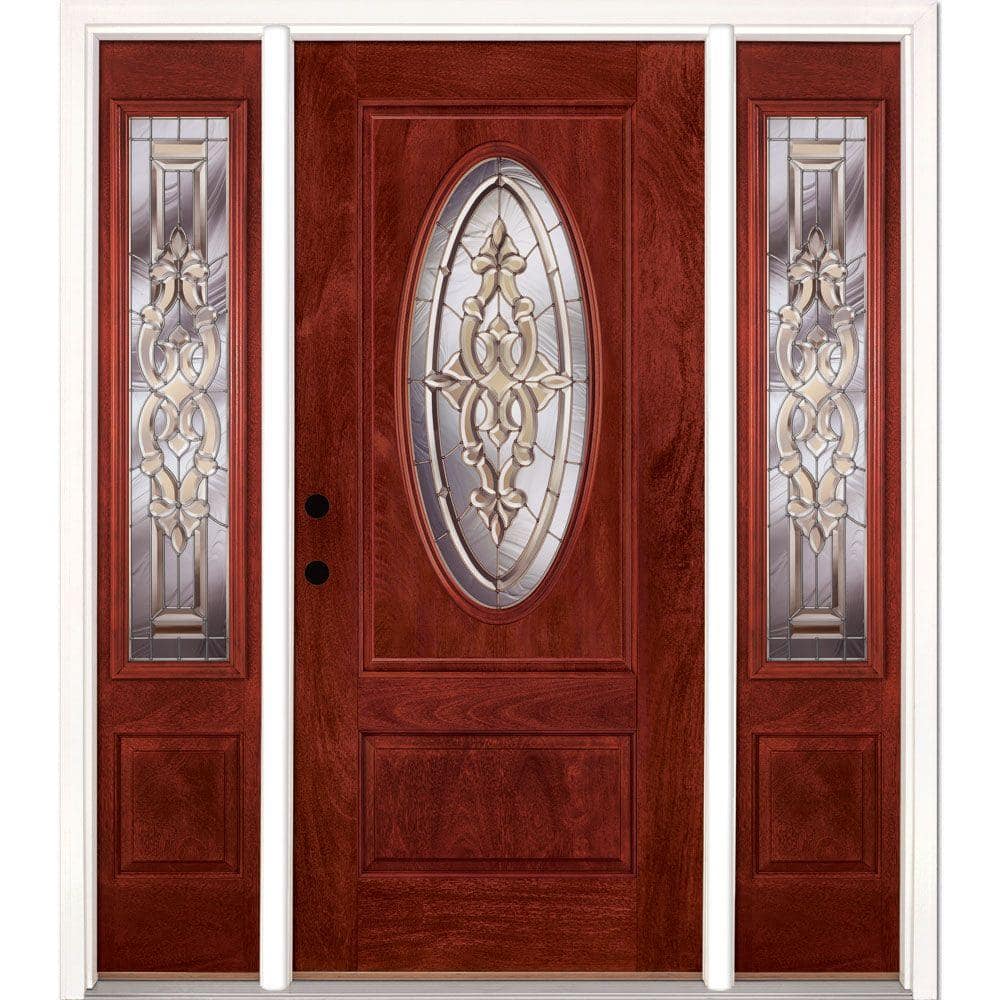 67.5 in.x81.625in.Silverdale Zinc 3/4 Oval Lt Stained Cherry Mahogany Rt-Hd