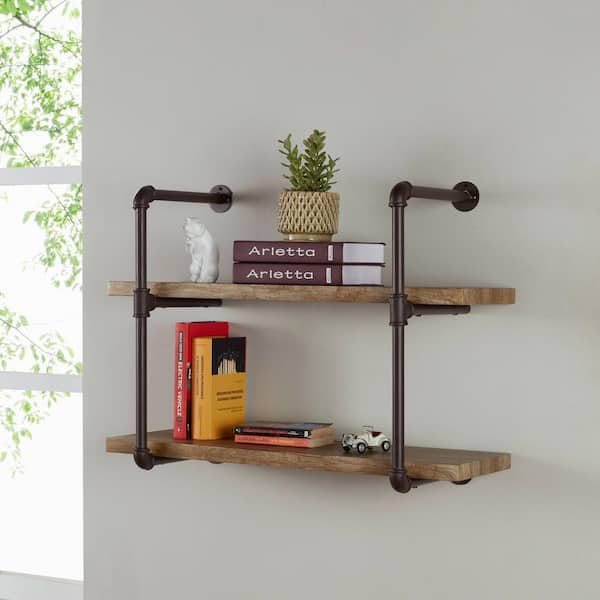 Metal Pipe Floating Wall Shelf, Metal Pipe And Wood Bookcase