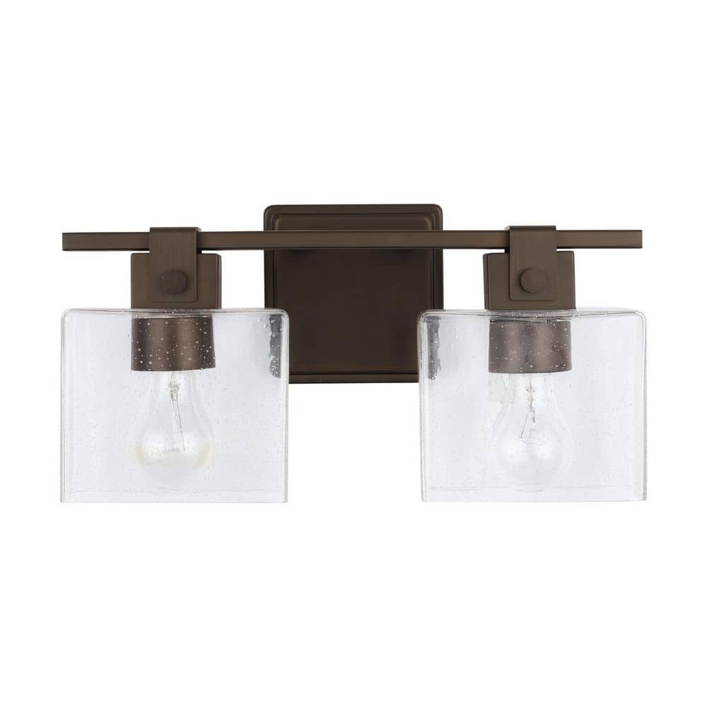 Graham 15.5 in. W x 8 in. H x 6 in. E 2-Light Vanity Light in Oil Rubbed Bronze w/ Clear Seeded Glass Rectangular Shades price history on PriceWatchPro