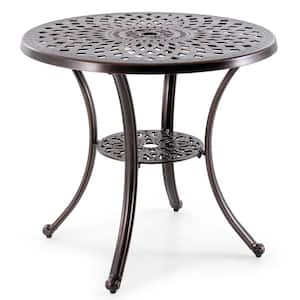 31 in. Outdoor Patio Cast Aluminum Round Bistro Table with Umbrella Hole