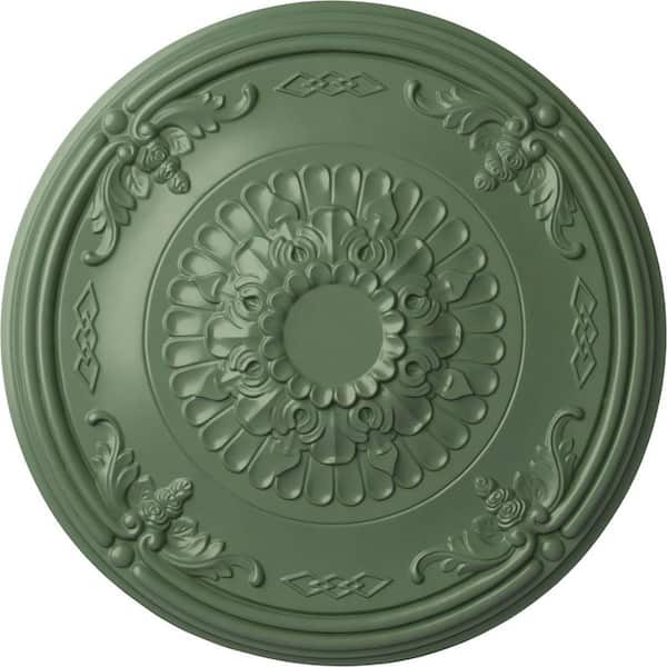 Ekena Millwork 26-1/4" x 3-1/4" Athens Urethane Ceiling (Fits Canopies up to 3-5/8"), Hand-Painted Athenian Green