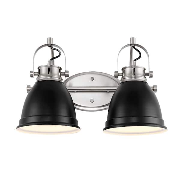 Phineas 16.25 in. 2-Light Farmhouse Bohemian Iron LED Vanity Light, Black/Nickel
