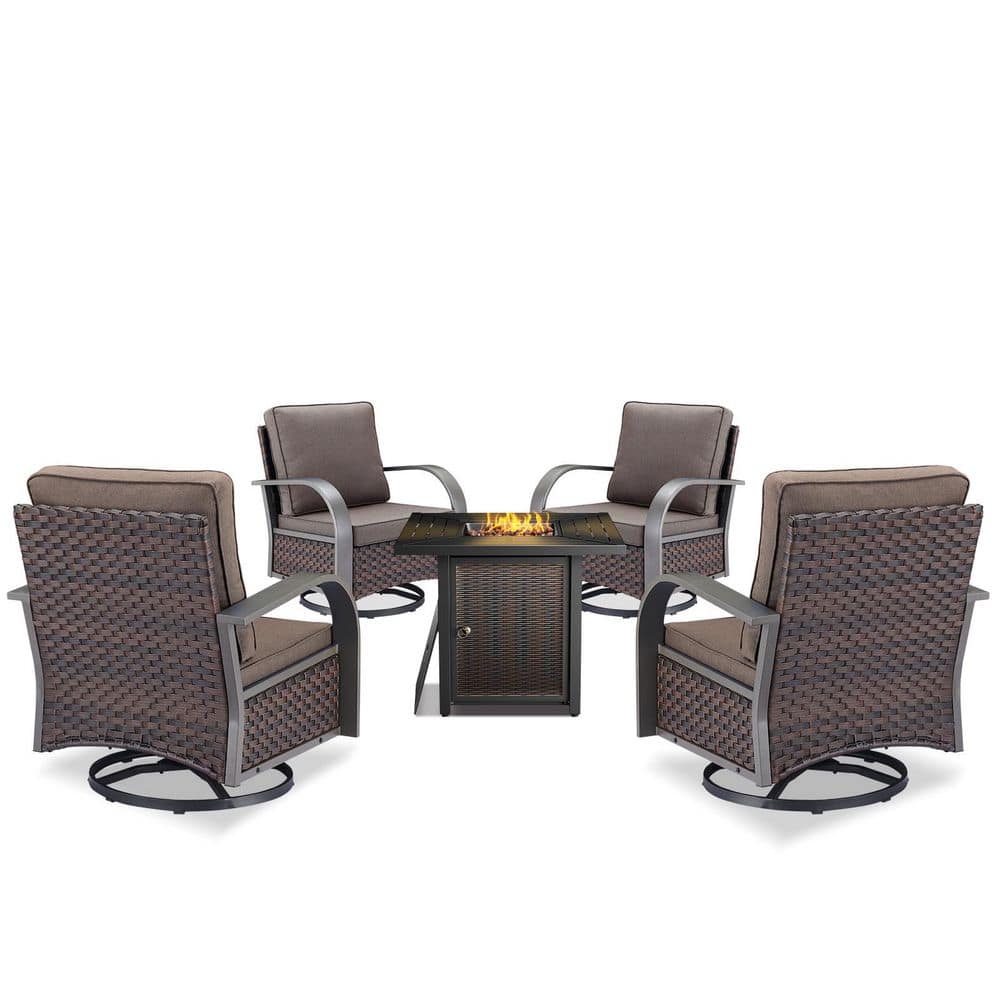 5-Piece Wicker Patio Conversation Set Rocking Swivel Chair Glide with Patio Fire Pit Table and Gray Cushions price history on PriceWatchPro
