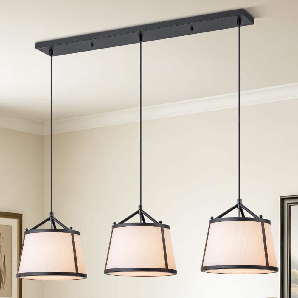 3-Light Modern Black Linear Pendant Light with Beige Fabric Shade Adjustable Kitchen Island Lighting for Dining Room price history on PriceWatchPro