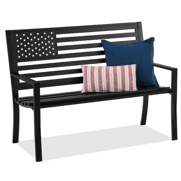 Best Choice Products 50 in. American Flag Black Metal Outdoor Garden Bench