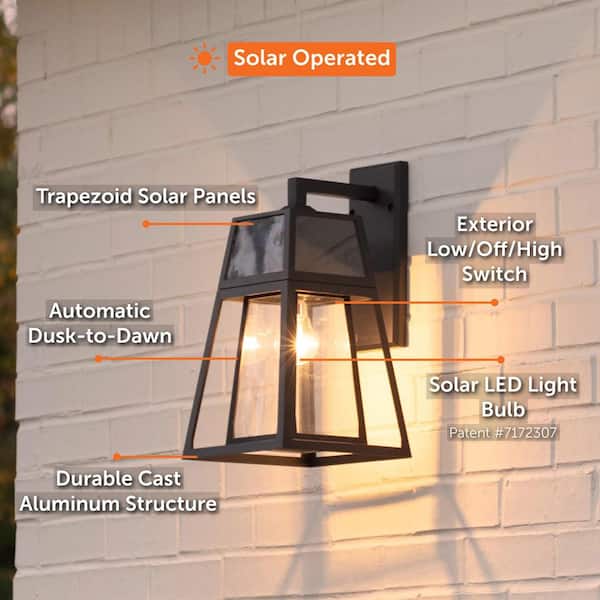 GAMA SONIC Aria Modern Black 1-Light Solar Wall Lantern Sconce
