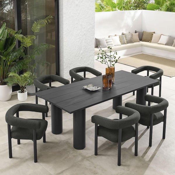 Nautica 7-Piece Outdoor Rectangular Wood Dining Set with 6-Seats in Charcoal Graphite