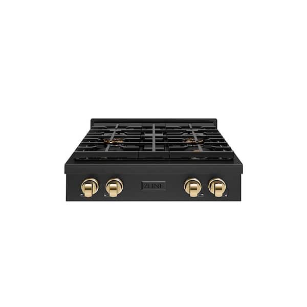 Autograph 30 in. Paramount Gas Rangetop with 4-Burner DuoPro Cooktop in Black Stainless Steel and Polished Gold