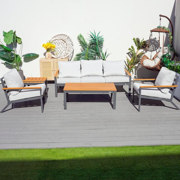 moda furnishings Rae 5-Piece Aluminum Outdoor Patio Conversation Set with Gray Cushions