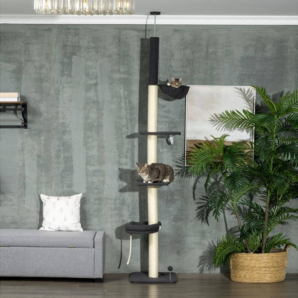 Adjustable Black and Cream Sisal 5-Tier Cat Climbing Tower