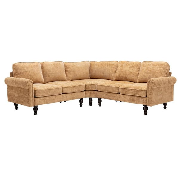 Z-joyee 91 in. Rolled Arm 3-Piece L Shaped Chenille Sectional Sofa in Yellow